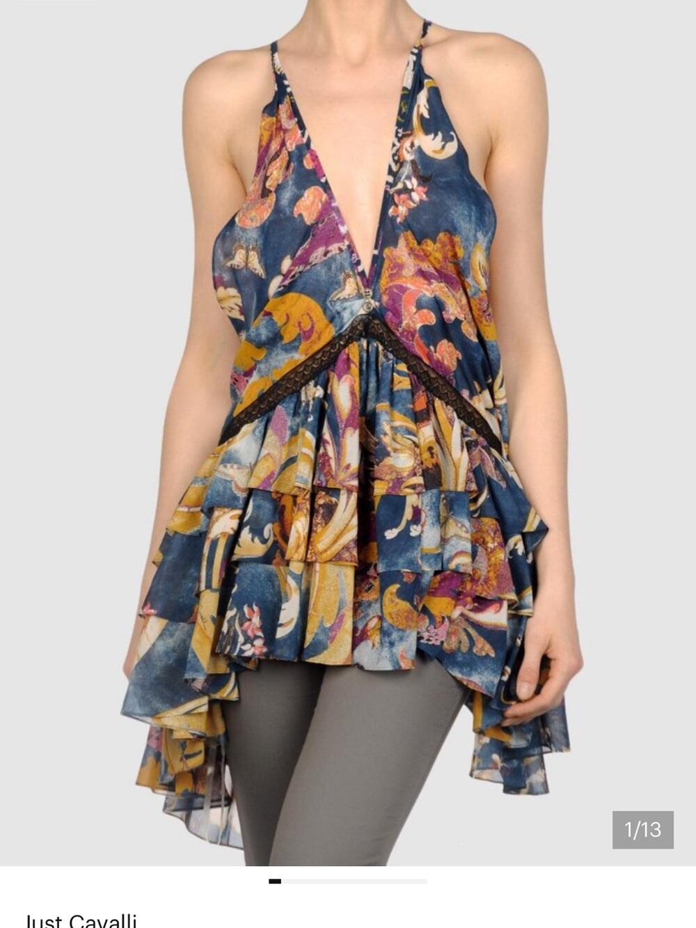 JUST CAVALLI BY ROBERTO CAVALLI TOP TUNIC DRESS RUFFLE MINI sz 42 / US 6